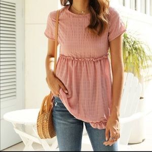 Striped grill trim peplum blouse dusty pink
